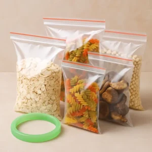 Variety sizes of ziplock food bags for storage